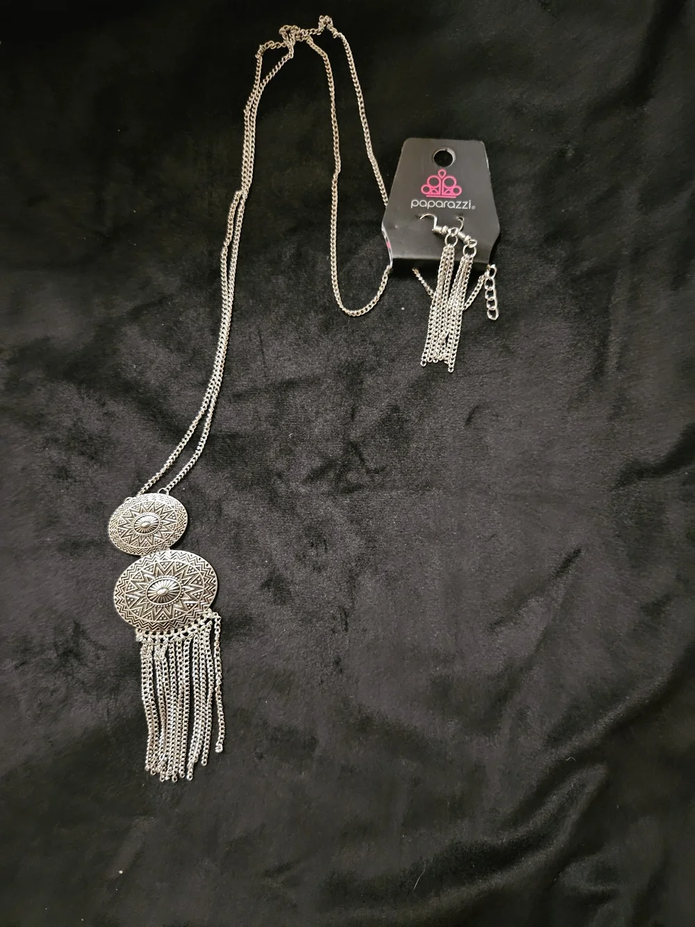 paparazzi Silver Double Medallion Fringe Necklace